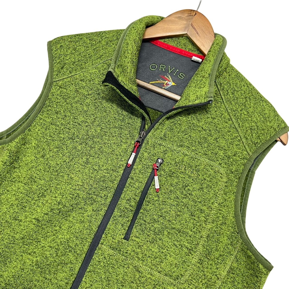 Orvis Mens Sweater Fleece Vest Green Full Zip Outdoor Fly Fishing Hiking Large - Picture 1 of 10